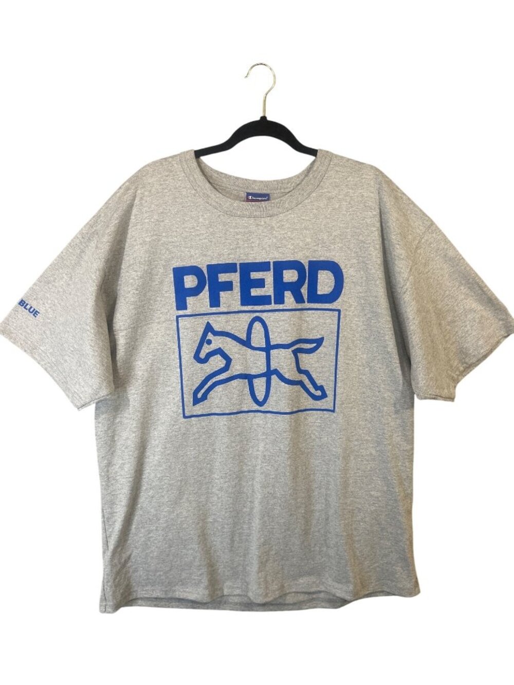Champion Pferd Graphic T-Shirt XL Gray & Blue Cotton Blend EUC